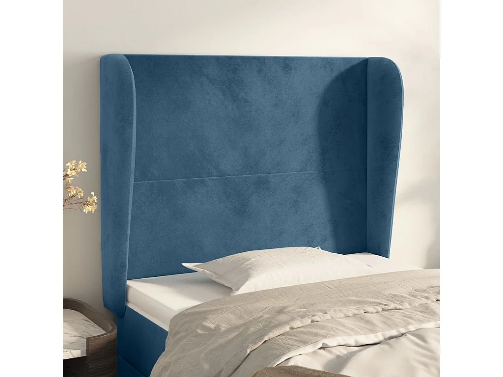 Hoofdbord | Hoofdeinde met randen 93x23x118/128 cm fluweel donkerblauw