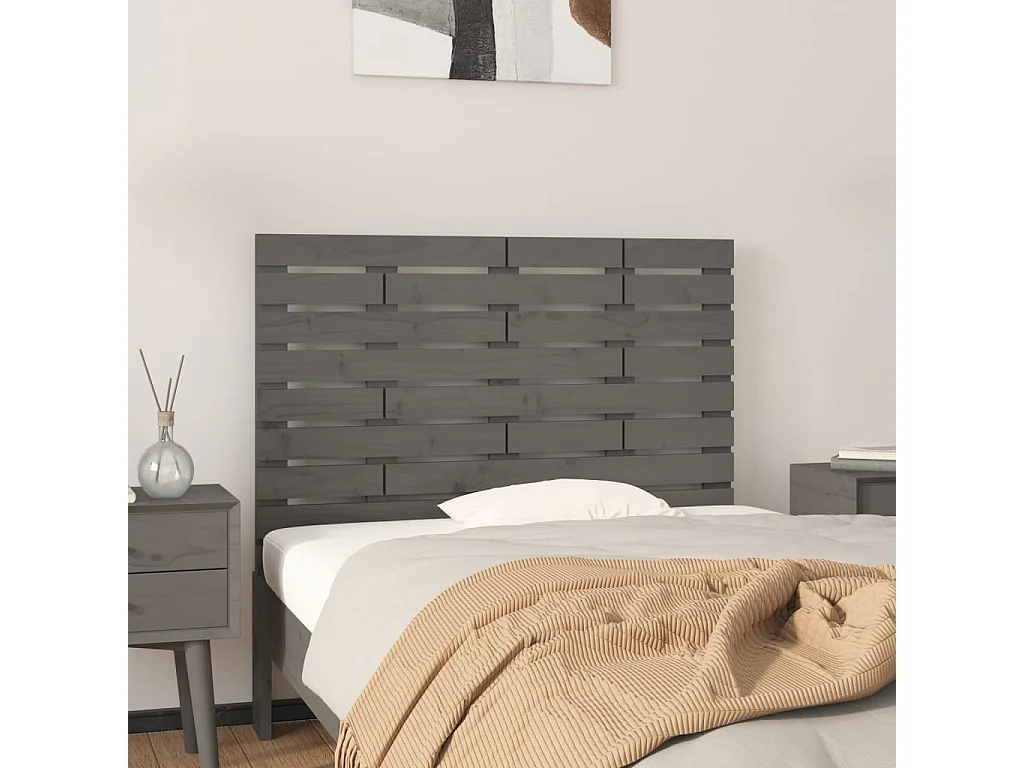 Hoofdbord | Hoofdeinde wandmontage 96x3x63 cm massief grenenhout grijs