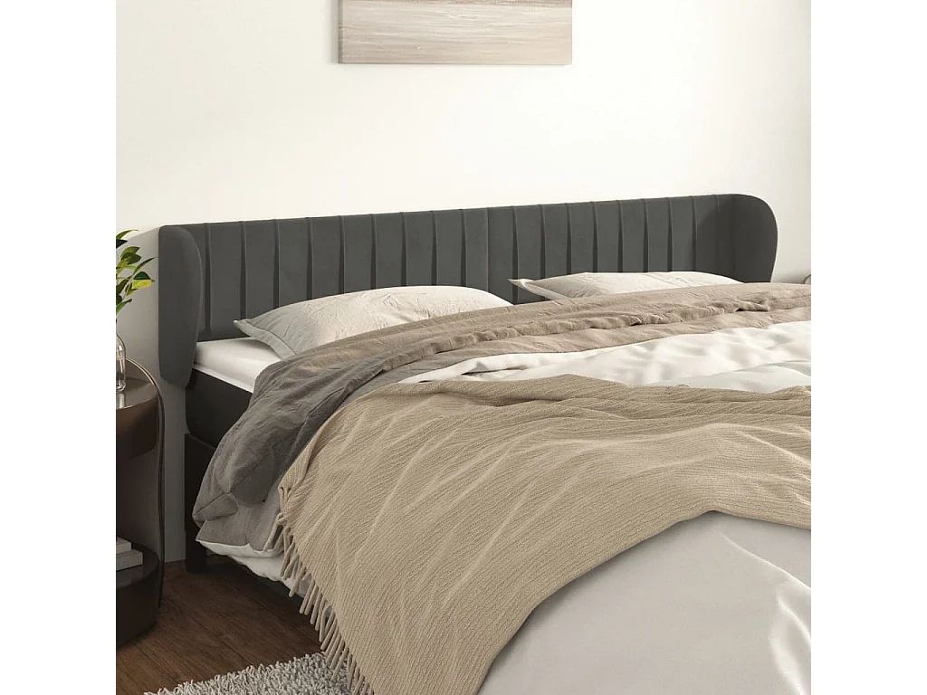 Hoofdbord | Hoofdeinde met randen 163x23x78/88 cm fluweel donkergrijs