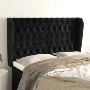 Hoofdbord | Hoofdeinde met randen 163x23x118/128 cm fluweel zwart