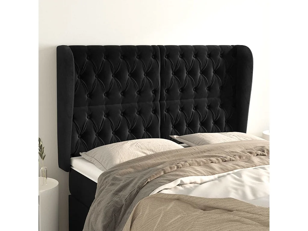 Hoofdbord | Hoofdeinde met randen 163x23x118/128 cm fluweel zwart