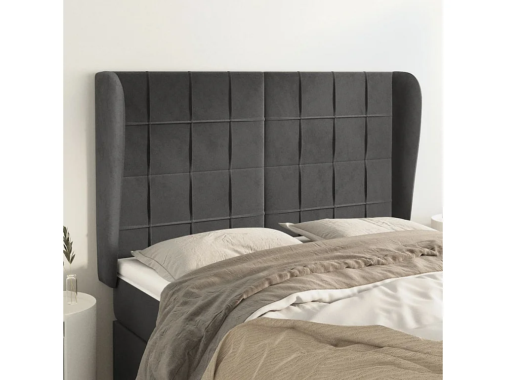 Hoofdbord | Hoofdeinde met randen 147x23x118/128 cm fluweel donkergrijs