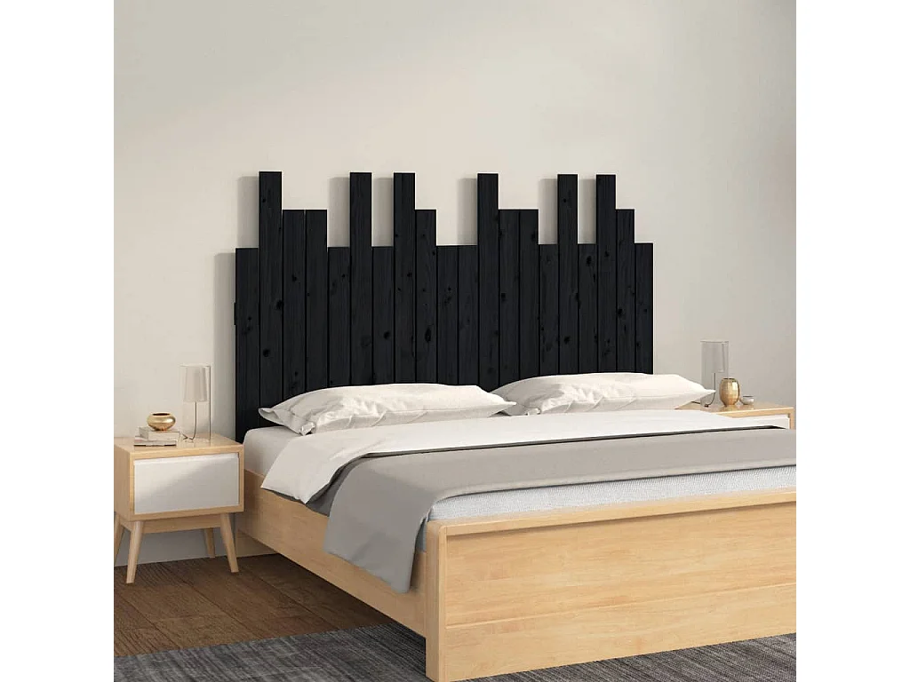 Hoofdbord | Hoofdeinde wandmontage 127,5x3x80 cm massief grenenhout zwart