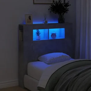 Hoofdbord | Hoofdeinde met LED 100×18,5×103,5 cm bewerkt hout betongrijs Hoofdbord | Hoofdeinde met LED 100×18,5×103,5 cm bewerkt hout betongrijs