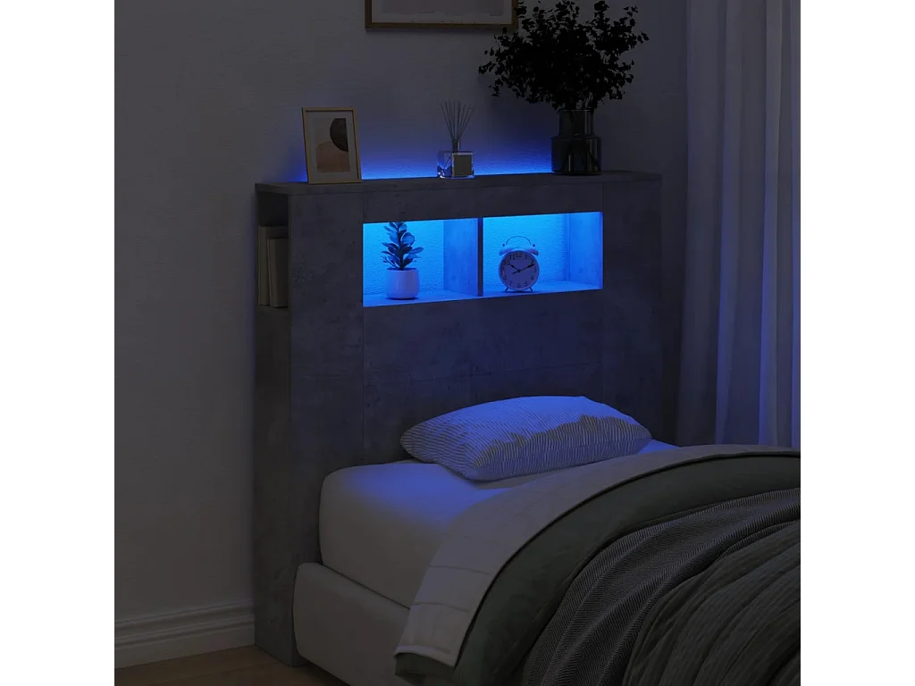 Hoofdbord | Hoofdeinde met LED 100x18,5x103,5 cm bewerkt hout betongrijs