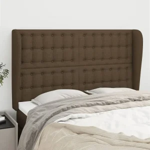 Hoofdbord | Hoofdeinde met randen 147x23x118/128 cm stof donkerbruin Hoofdbord | Hoofdeinde met randen 147x23x118/128 cm stof donkerbruin