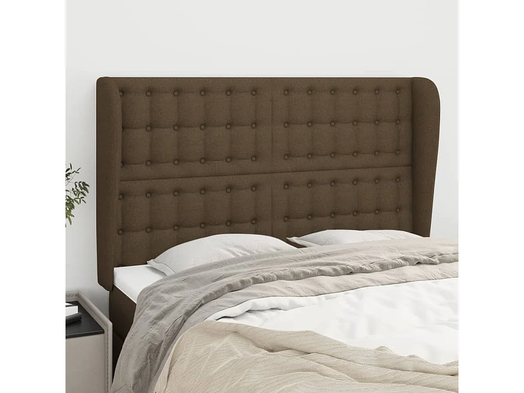Hoofdbord | Hoofdeinde met randen 147x23x118/128 cm stof donkerbruin