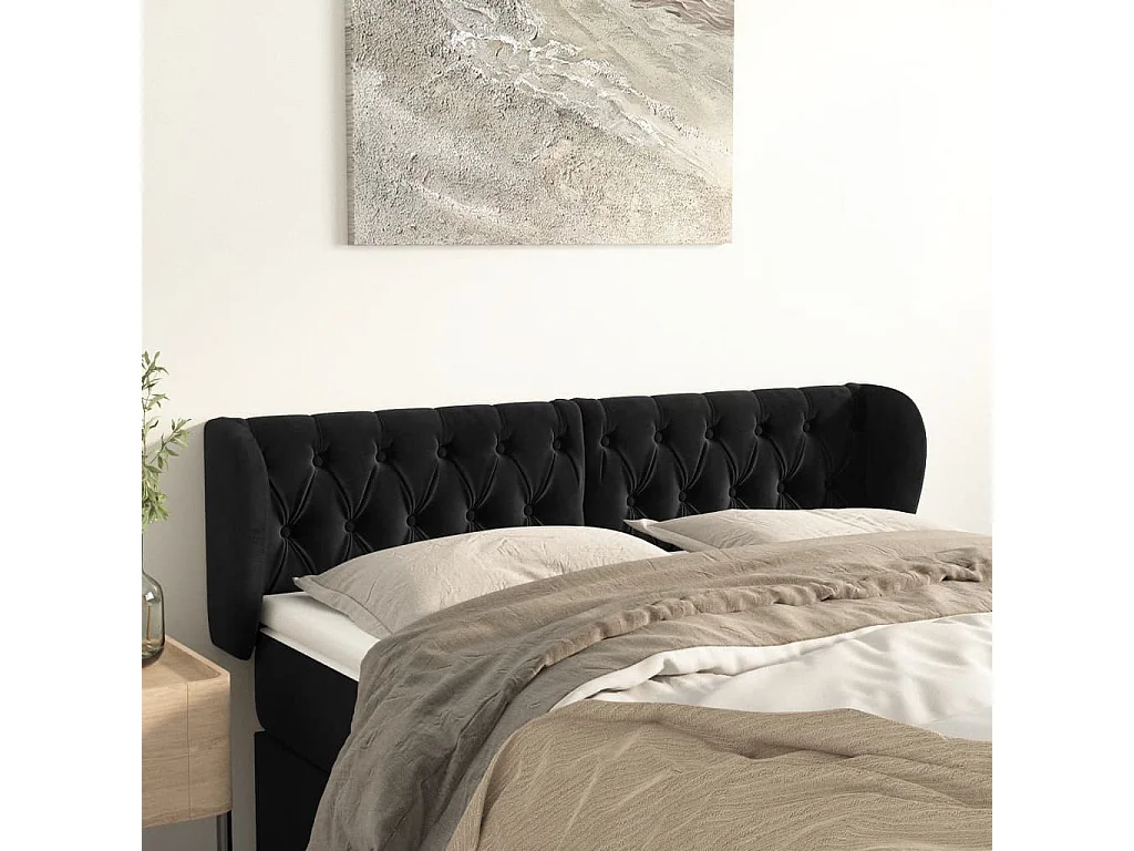 Hoofdbord | Hoofdeinde met randen 163x23x78/88 cm fluweel zwart