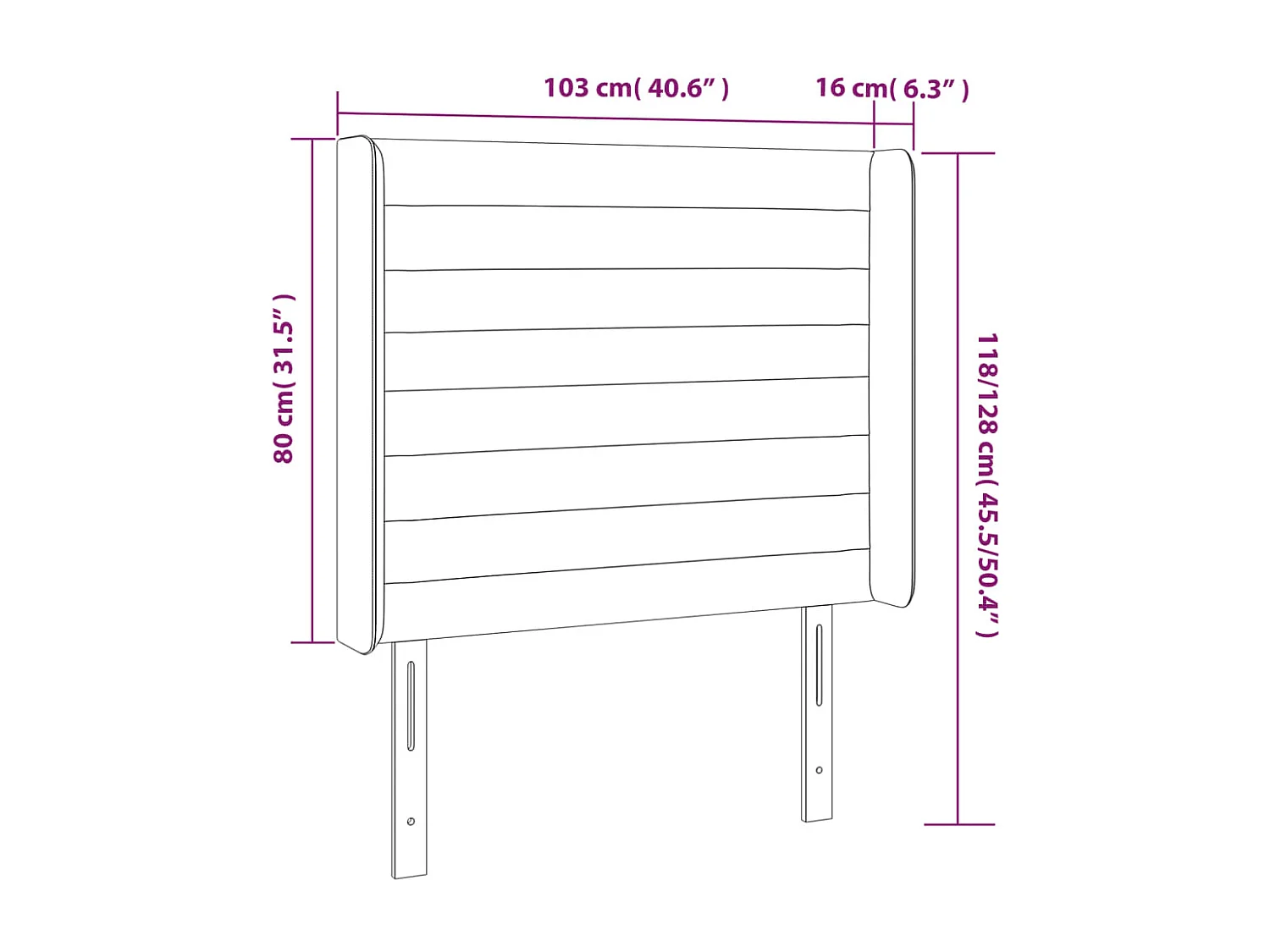 Hoofdbord | Hoofdeinde met randen 103x16x118/128 cm stof lichtgrijs