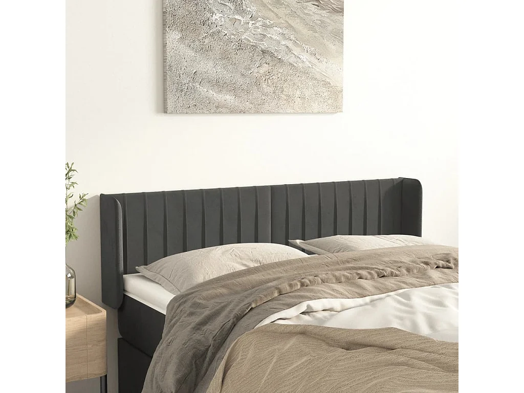 Hoofdbord | Hoofdeinde met randen 147x16x78/88 cm fluweel donkergrijs