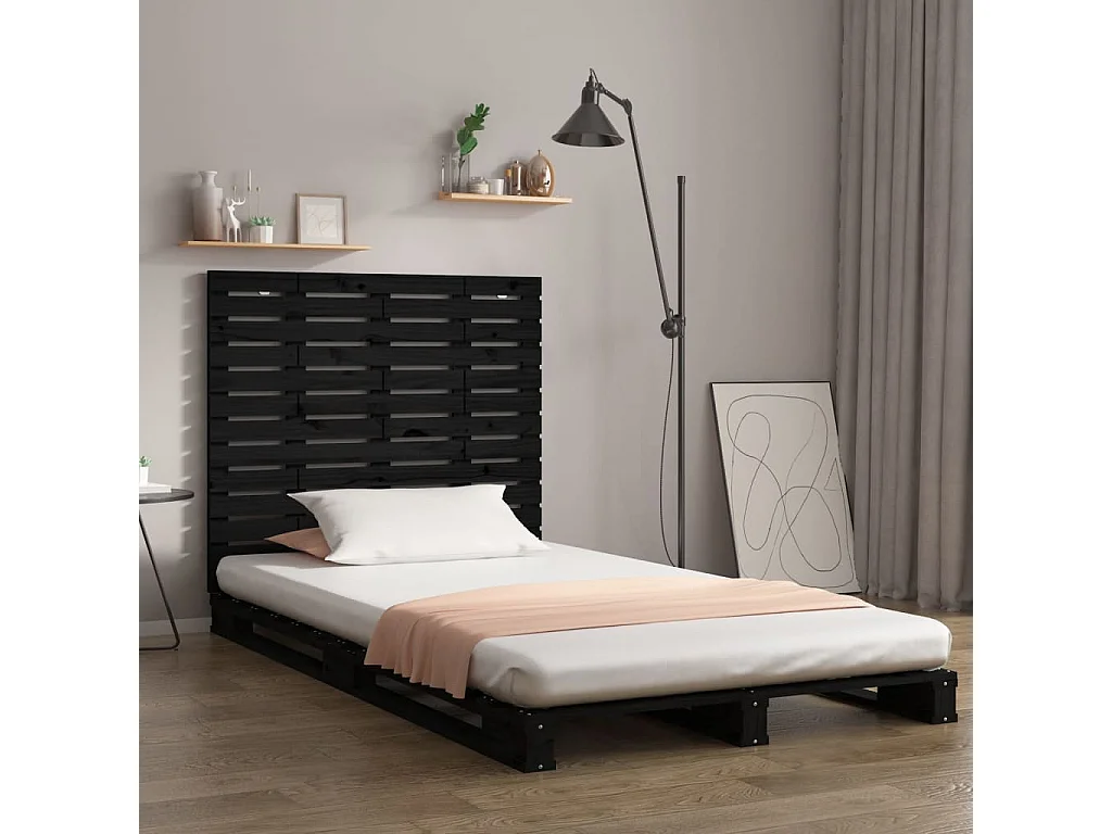 Hoofdbord | Hoofdeinde wandmontage 146x3x91,5 cm massief grenenhout zwart