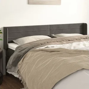 Hoofdbord | Hoofdeinde met randen 163x16x78/88 cm fluweel donkergrijs