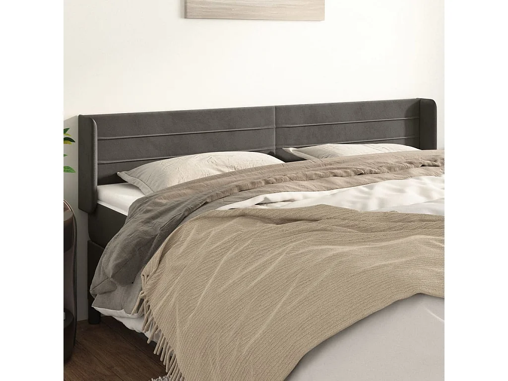 Hoofdbord | Hoofdeinde met randen 163x16x78/88 cm fluweel donkergrijs
