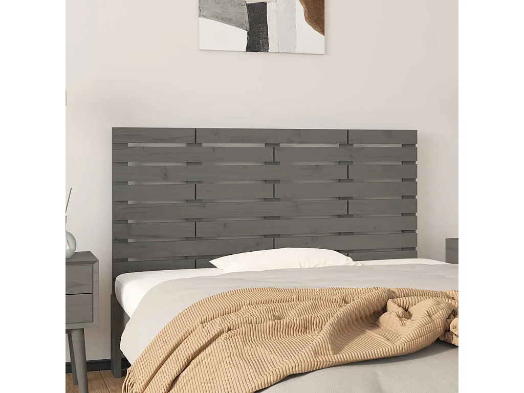 Hoofdbord | Hoofdeinde wandmontage 126x3x63 cm massief grenenhout grijs