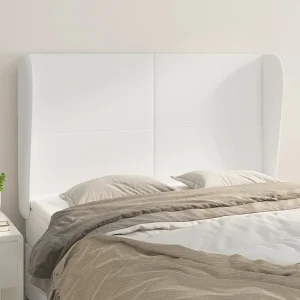 Hoofdbord | Hoofdeinde met randen 147x23x118/128 cm kunstleer wit Hoofdbord | Hoofdeinde met randen 147x23x118/128 cm kunstleer wit