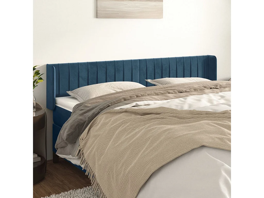 Hoofdbord | Hoofdeinde met randen 163x16x78/88 cm fluweel donkerblauw