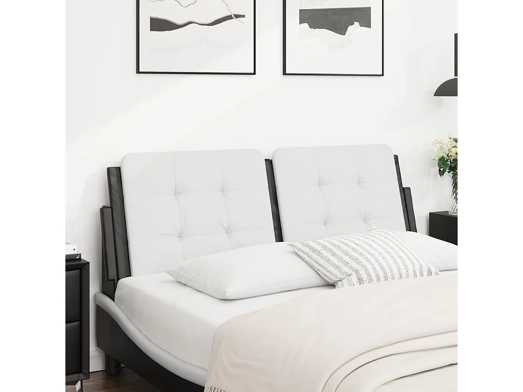 Hoofdbord | Hoofdbordkussen "Zadar" 140 cm kunstleer wit en zwart
