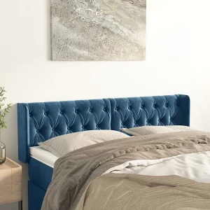 Hoofdbord | Hoofdeinde met randen 163x16x78/88 cm fluweel donkerblauw