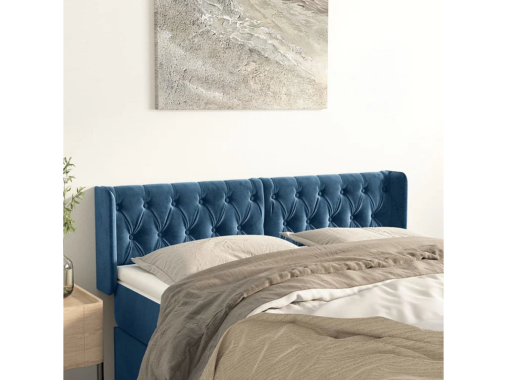 Hoofdbord | Hoofdeinde met randen 163x16x78/88 cm fluweel donkerblauw
