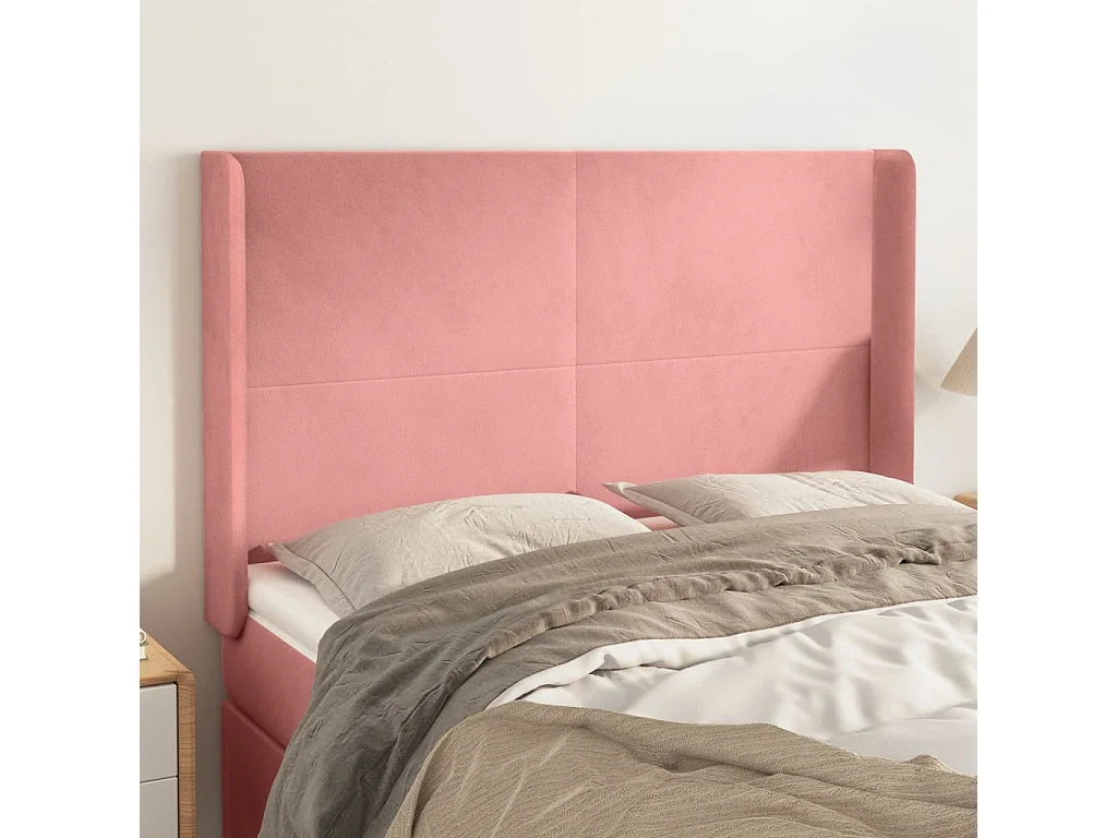 Hoofdbord | Hoofdeinde met randen 147x16x118/128 cm fluweel roze