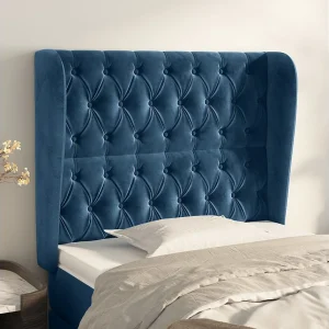 Hoofdbord | Hoofdeinde met randen 103x23x118/128 cm fluweel donkerblauw