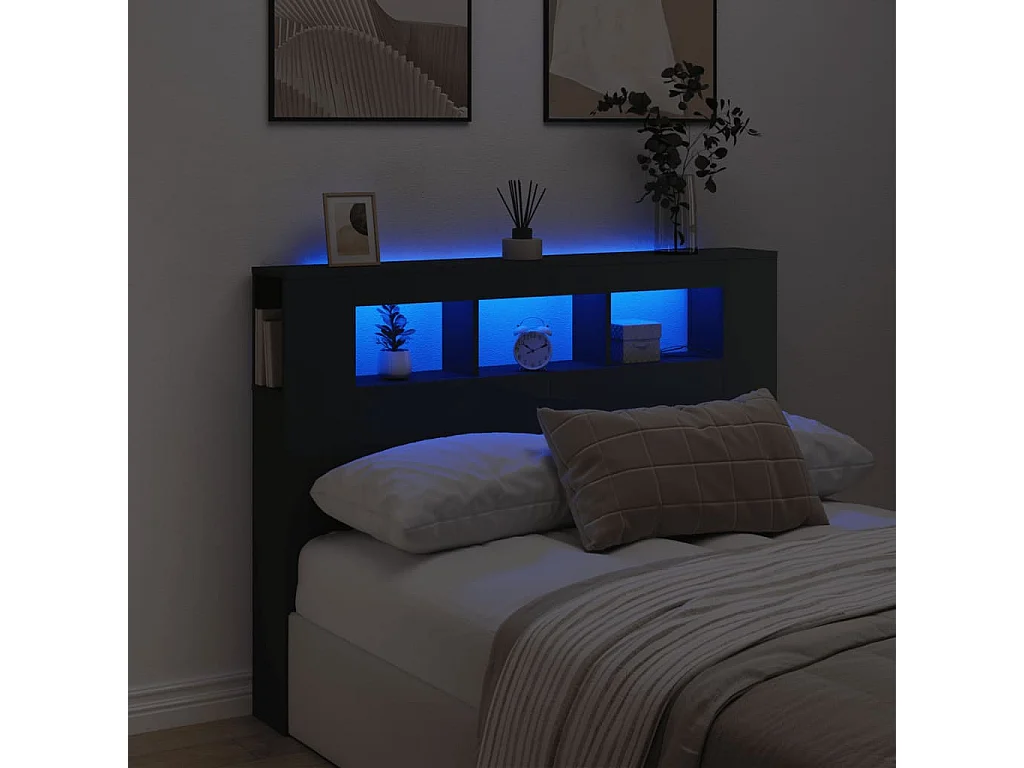 Hoofdbord | Hoofdeinde met LED 140x18,5x103,5 cm bewerkt hout zwart