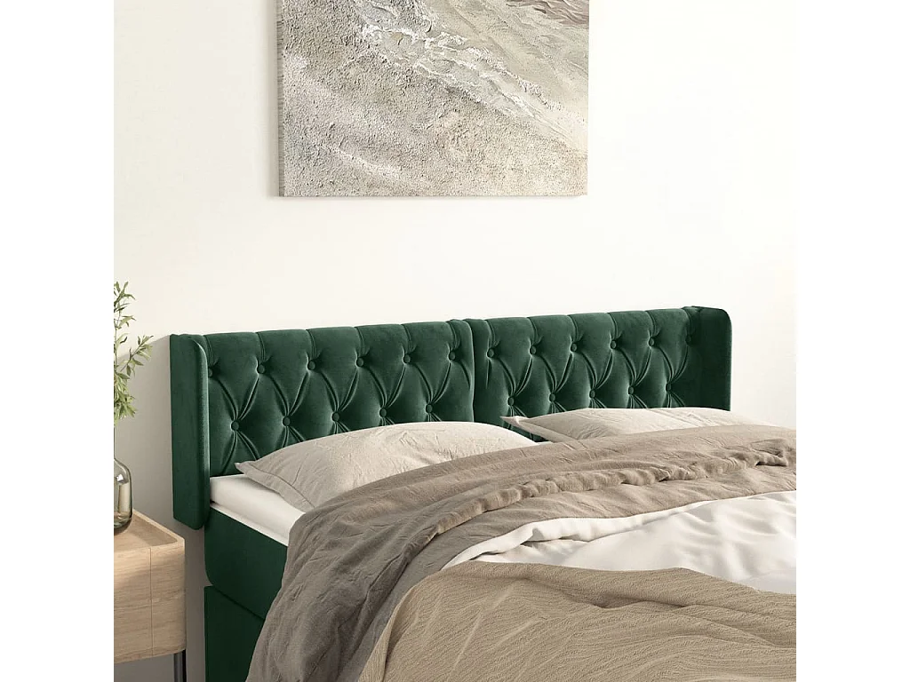 Hoofdbord | Hoofdeinde met randen 163x16x78/88 cm fluweel donkergroen