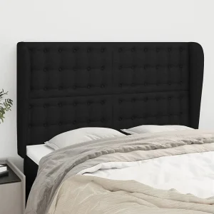 Hoofdbord | Hoofdeinde met randen 147x23x118/128 cm stof zwart Hoofdbord | Hoofdeinde met randen 147x23x118/128 cm stof zwart