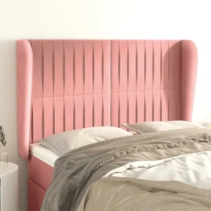 Hoofdbord | Hoofdeinde met randen 147x23x118/128 cm fluweel roze Hoofdbord | Hoofdeinde met randen 147x23x118/128 cm fluweel roze