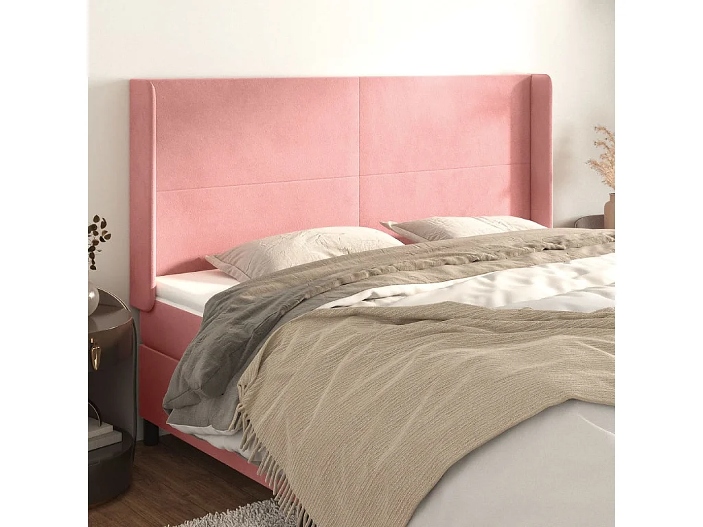 Hoofdbord | Hoofdeinde met randen 183x16x118/128 cm fluweel roze