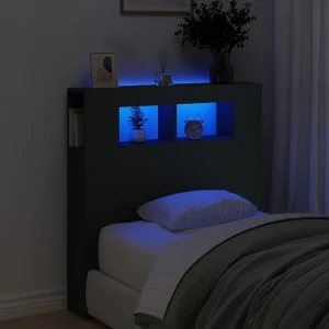 Hoofdbord | Hoofdeinde met LED 100×18,5×103,5 cm bewerkt hout zwart Hoofdbord | Hoofdeinde met LED 100×18,5×103,5 cm bewerkt hout zwart