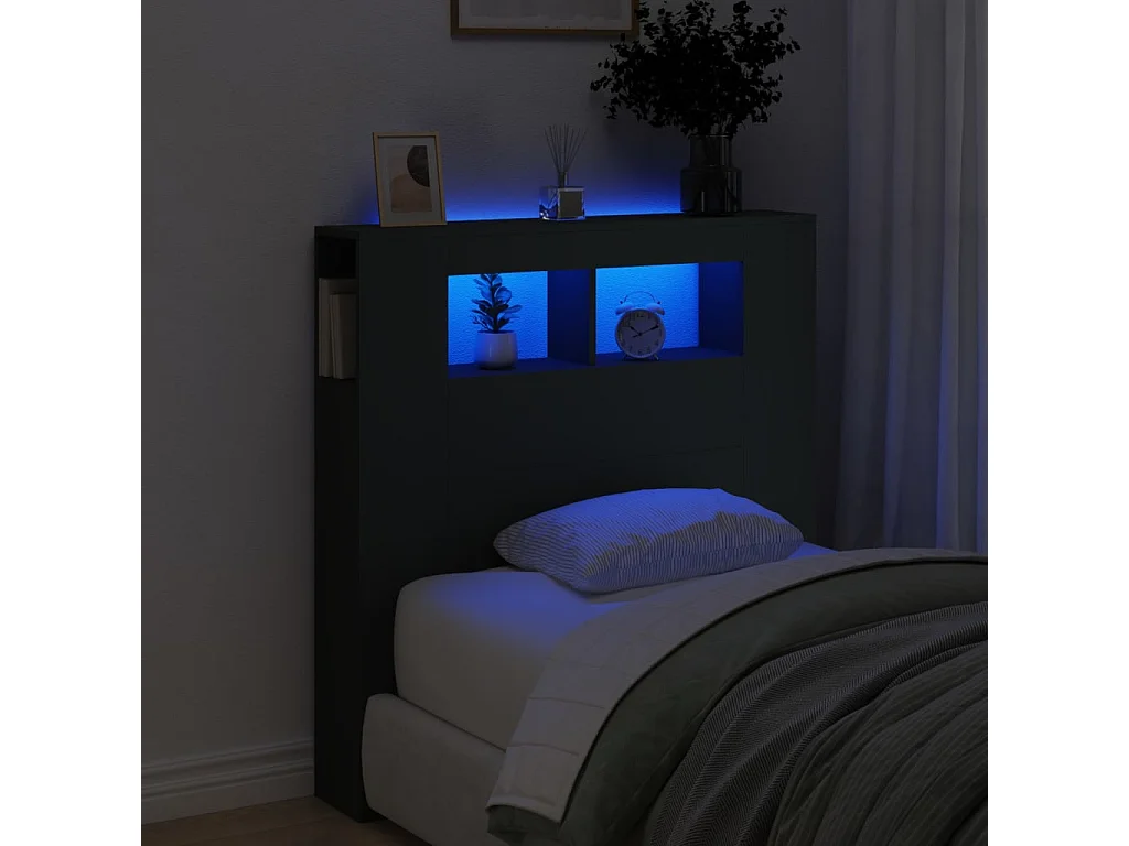 Hoofdbord | Hoofdeinde met LED 100x18,5x103,5 cm bewerkt hout zwart