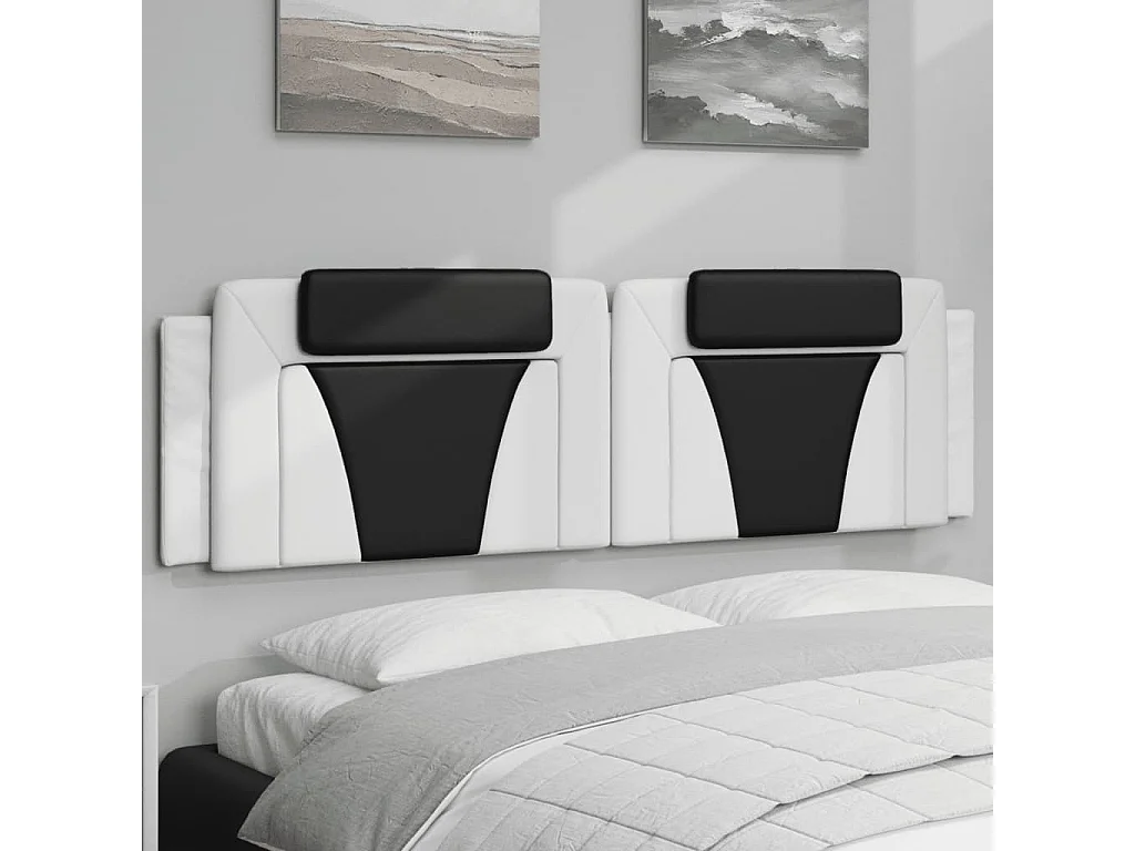 Hoofdbord | Hoofdbordkussen "Viana" 180 cm kunstleer wit en zwart