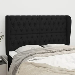 Hoofdbord | Hoofdeinde met randen 147x23x118/128 cm stof zwart Hoofdbord | Hoofdeinde met randen 147x23x118/128 cm stof zwart