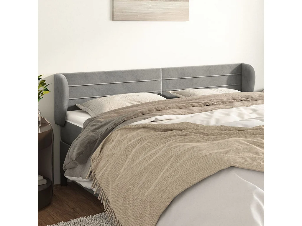 Hoofdbord | Hoofdeinde met randen 163x23x78/88 cm fluweel lichtgrijs
