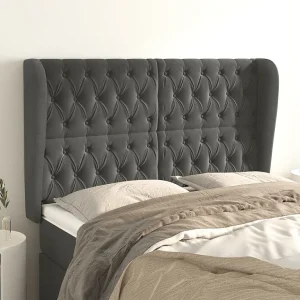 Hoofdbord | Hoofdeinde met randen 147x23x118/128 cm fluweel donkergrijs
