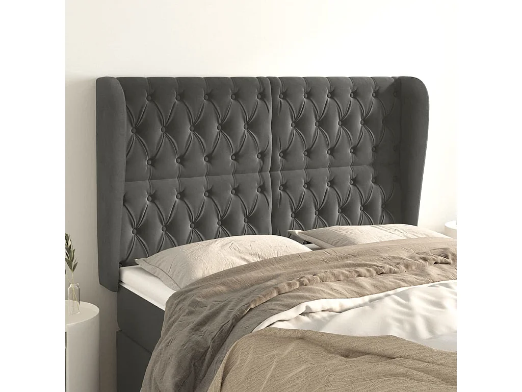 Hoofdbord | Hoofdeinde met randen 147x23x118/128 cm fluweel donkergrijs