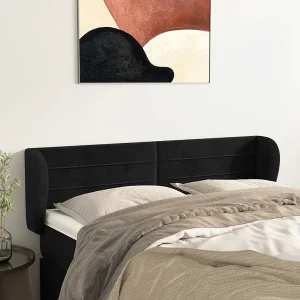 Hoofdbord | Hoofdeinde met randen 147x23x78/88 cm fluweel zwart Hoofdbord | Hoofdeinde met randen 147x23x78/88 cm fluweel zwart