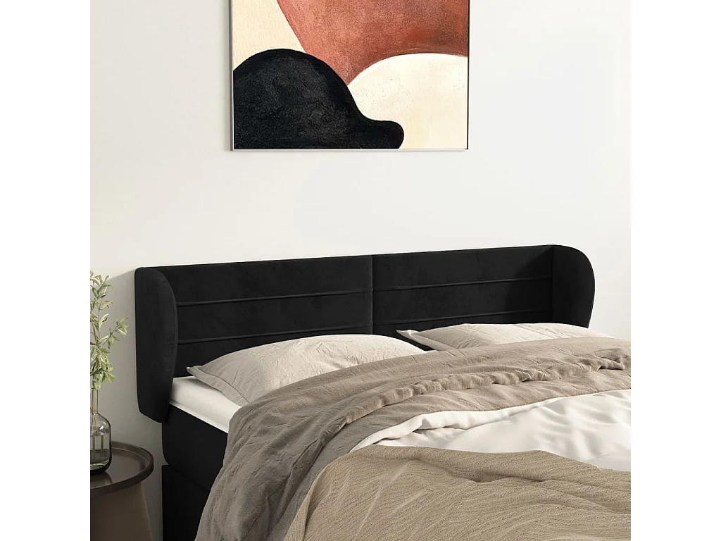 Hoofdbord | Hoofdeinde met randen 147x23x78/88 cm fluweel zwart