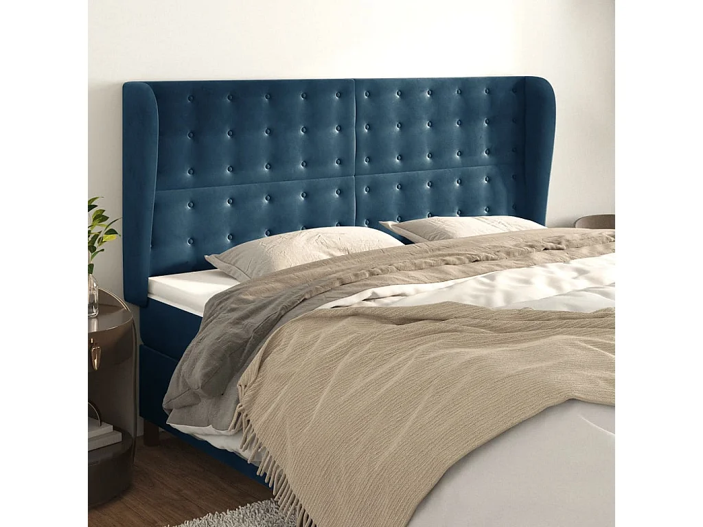 Hoofdbord | Hoofdeinde met randen 163x23x118/128 cm fluweel donkerblauw