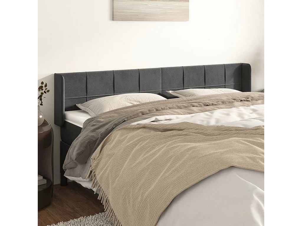 Hoofdbord | Hoofdeinde met randen 163x16x78/88 cm fluweel donkergrijs