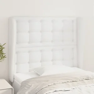 Hoofdbord | Hoofdeinde met randen 103x23x118/128 cm kunstleer wit Hoofdbord | Hoofdeinde met randen 103x23x118/128 cm kunstleer wit