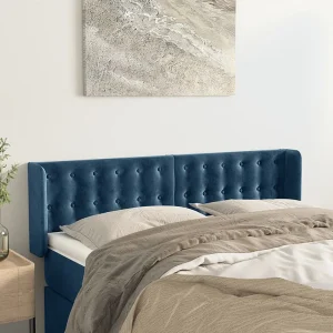 Hoofdbord | Hoofdeinde met randen 147x16x78/88 cm fluweel donkerblauw