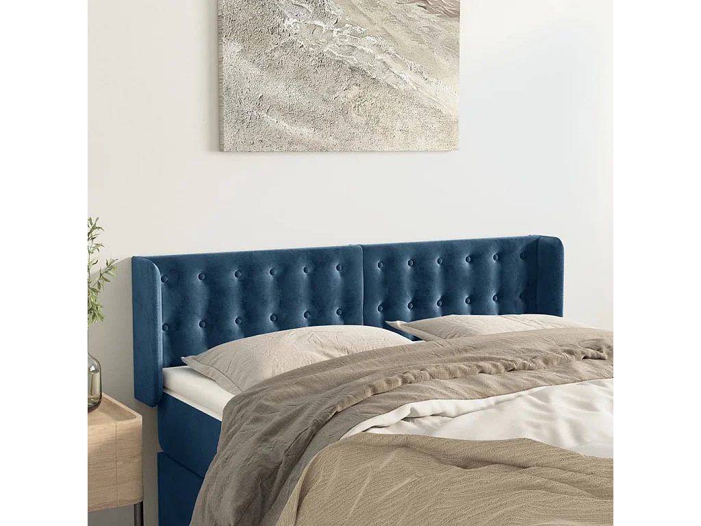 Hoofdbord | Hoofdeinde met randen 147x16x78/88 cm fluweel donkerblauw