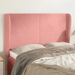 Hoofdbord | Hoofdeinde met randen 147x23x118/128 cm fluweel roze Hoofdbord | Hoofdeinde met randen 147x23x118/128 cm fluweel roze