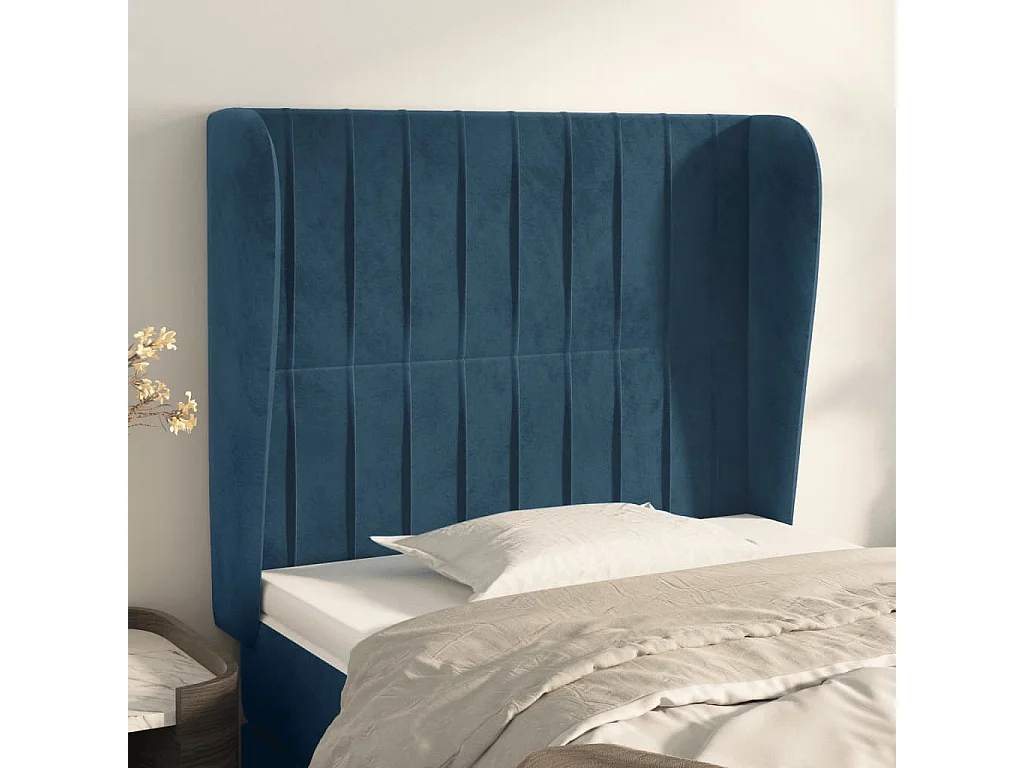 Hoofdbord | Hoofdeinde met randen 93x23x118/128 cm fluweel donkerblauw