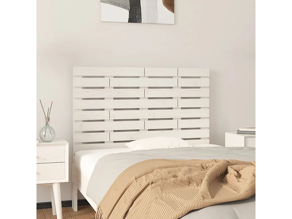 Hoofdbord | Hoofdeinde wandmontage 81x3x63 cm massief grenenhout wit