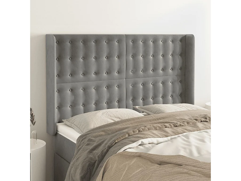 Hoofdbord | Hoofdeinde met randen 147x16x118/128 cm fluweel lichtgrijs