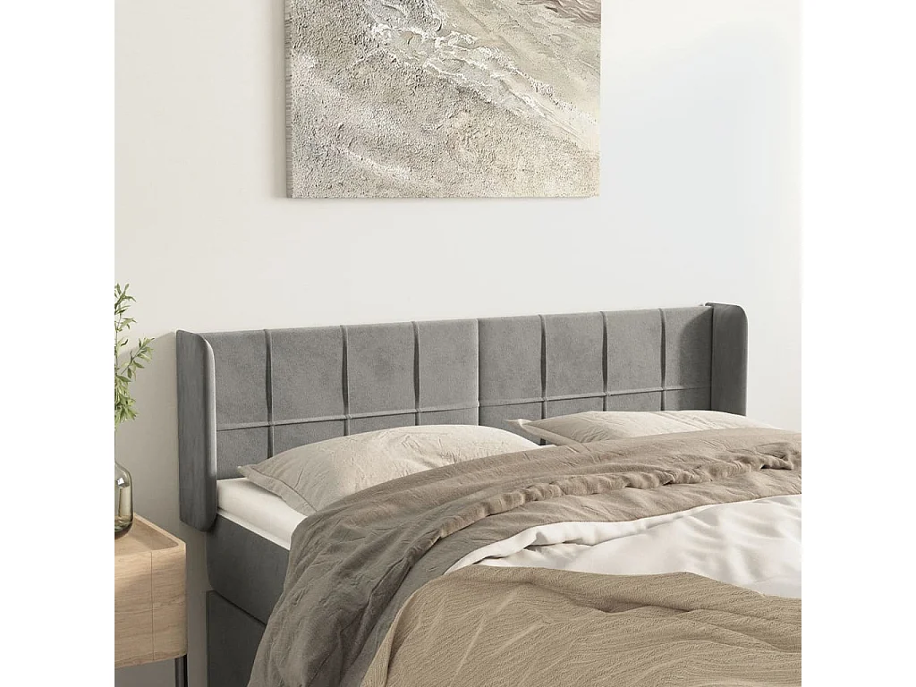 Hoofdbord | Hoofdeinde met randen 147x16x78/88 cm fluweel lichtgrijs