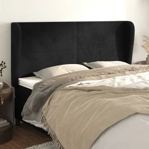 Hoofdbord | Hoofdeinde met randen 163x23x118/128 cm fluweel zwart